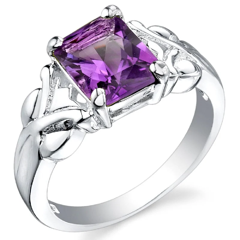 chunky rings for women -Sterling Silver 2 ct Amethyst Solitaire Ring