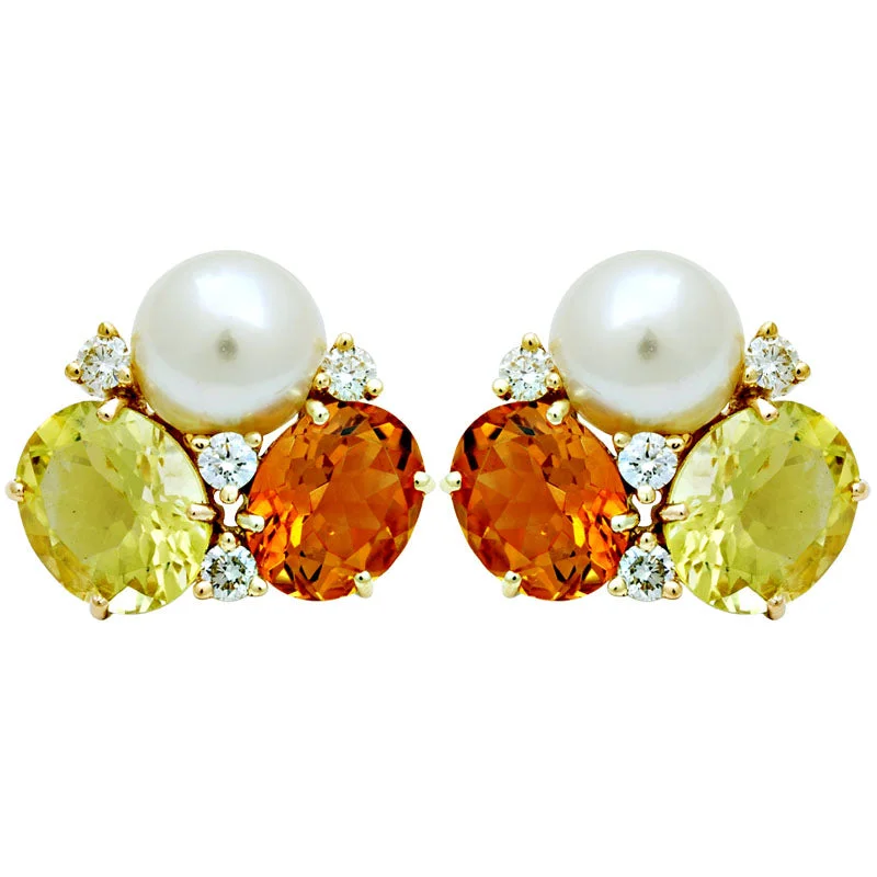 minimalistic earrings for women -Earrings-South Sea Pearl, Citrine, Lemon Quartz and Diamond