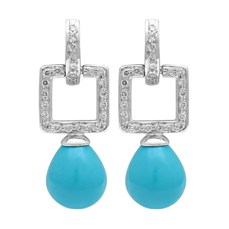 thick hoop earrings -Earrings-Turquoise and Diamond