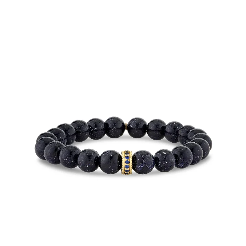 simple silver bracelets -Gold & Sapphire 8mm Scallop Edge Pave Rondelle on Blue Goldstone