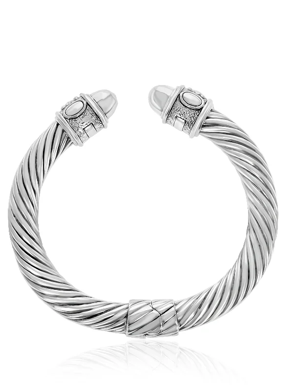 crystal bracelets for women -Silver Faceted Caps Cable Cuff