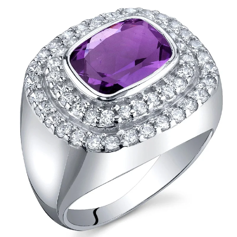 simple wedding rings for women -Sterling Silver 1.75 ct Amethyst Birthstone Ring