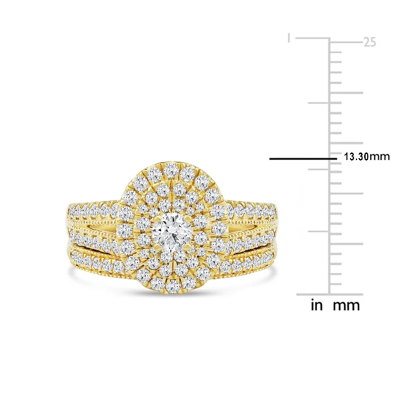 luxury fashion rings for women -De Couer 1ct TDW Halo Diamond Cluster Halo Bridal Ring in 14k White Gold