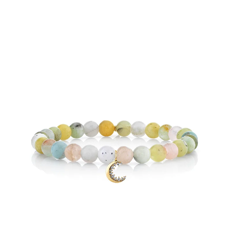 pearl bracelets for women -Gold & Diamond Cocktail Crescent Moon on Multi Morganite