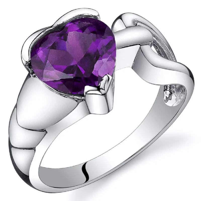 sapphire rings for women -Sterling Silver 1.75 ct Amethyst Solitaire Ring