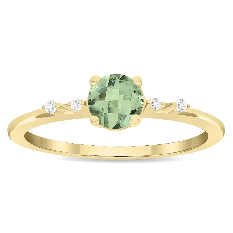 art deco rings for women -Women's Round Shaped Green Amethyst and Diamond Sparkle Ring in 10K Yellow Gold