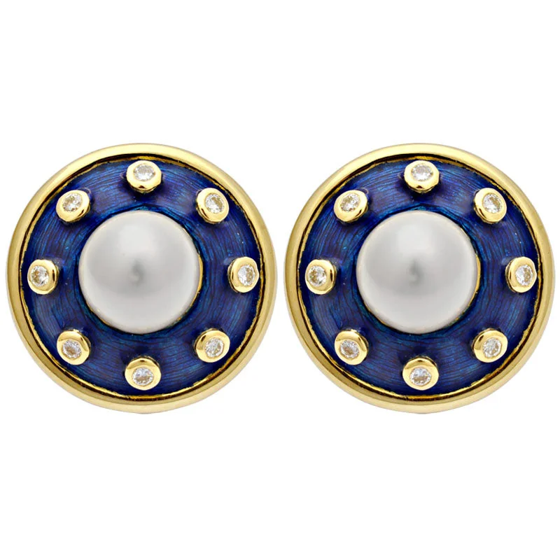 drop earrings for women -Earrings-South Sea Pearl and Diamond (Enamel)