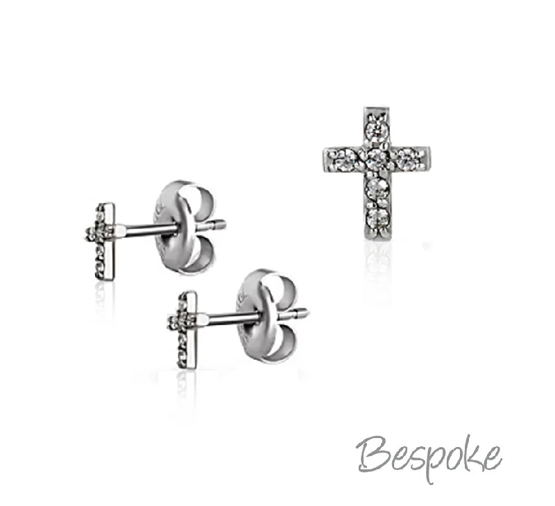 chic earrings for women -Bespoke Earrings Cross 0.8mm - Pair