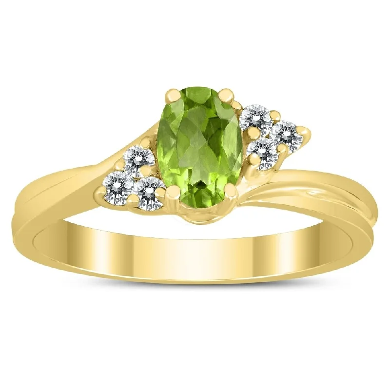 wedding bands for women -6X4MM Peridot and Diamond Twist Ring in 10K Yellow Gold