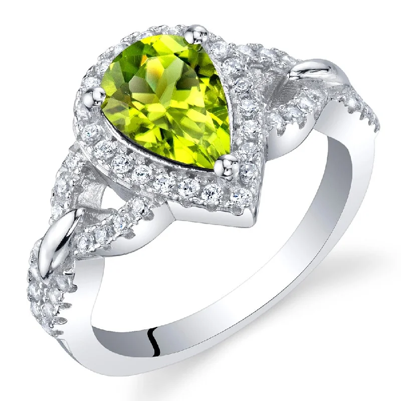 personalized rings for women -Sterling Silver 1.25 ct Peridot Halo Ring