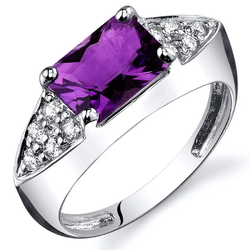 flower rings for women -Sterling Silver 1.25 ct Amethyst Birthstone Ring