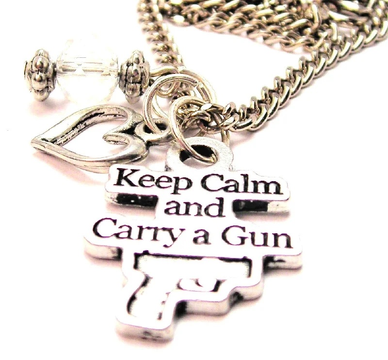 moonstone necklaces for women -Keep Calm And Carry A Gun Necklace with Small Heart