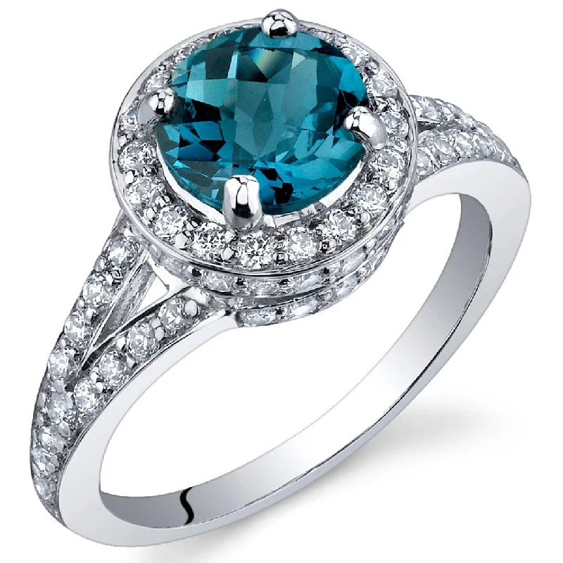 custom rings for women -Sterling Silver 1.5 ct London Blue Topaz Halo Ring