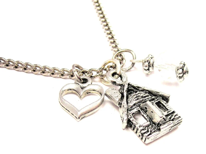 sterling silver necklaces for women -Log Cabin Necklace with Small Heart