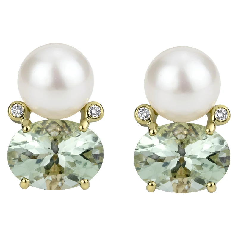 pearl stud earrings -Earrings - South Sea Pearl, Green Quartz And Diamond