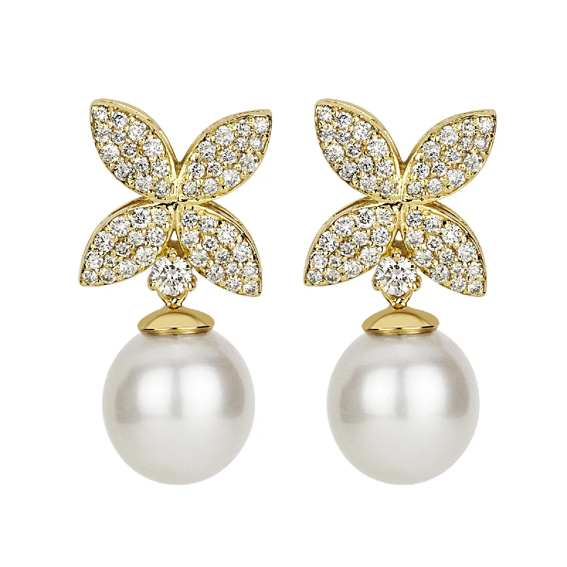 long drop earrings for women -Earrings - South Sea Pearl And Diamond