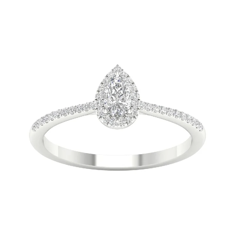 stackable rings for women -1/3ct TDW Diamond Pear Shape Halo Ring in 10k Gold by De Couer