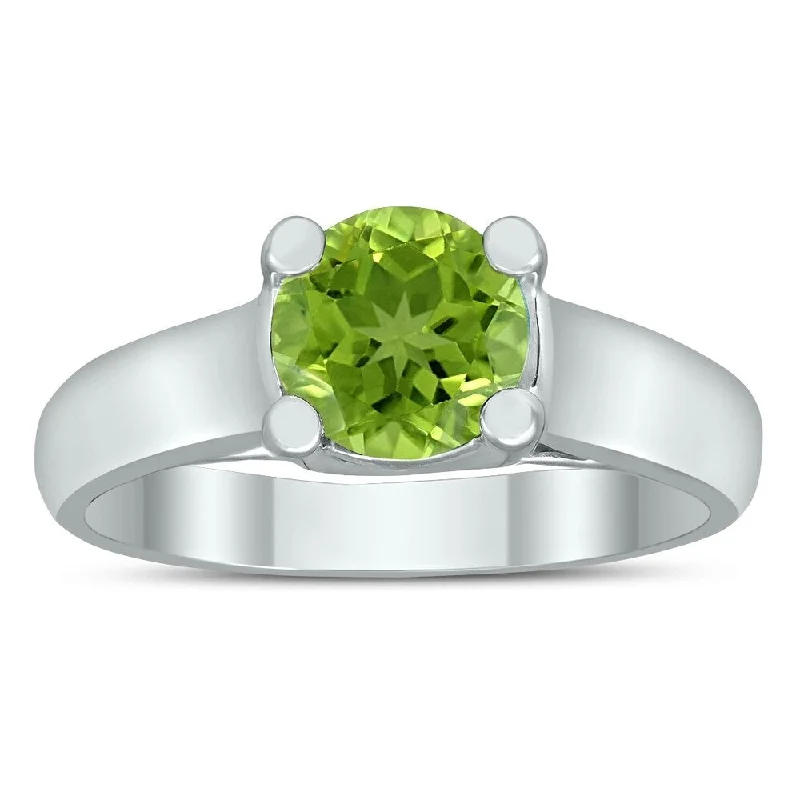 anniversary rings with diamonds -Round 7MM Peridot Cathedral Solitaire Ring in 10K White Gold