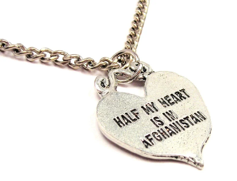 trendy long necklaces for women -Half My Heart Is In Afghanistan Single Charm Necklace