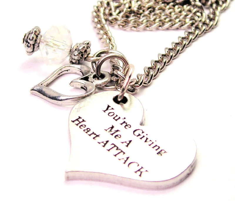 long chain necklaces for women -You're Giving Me A Heart Attack Necklace with Small Heart