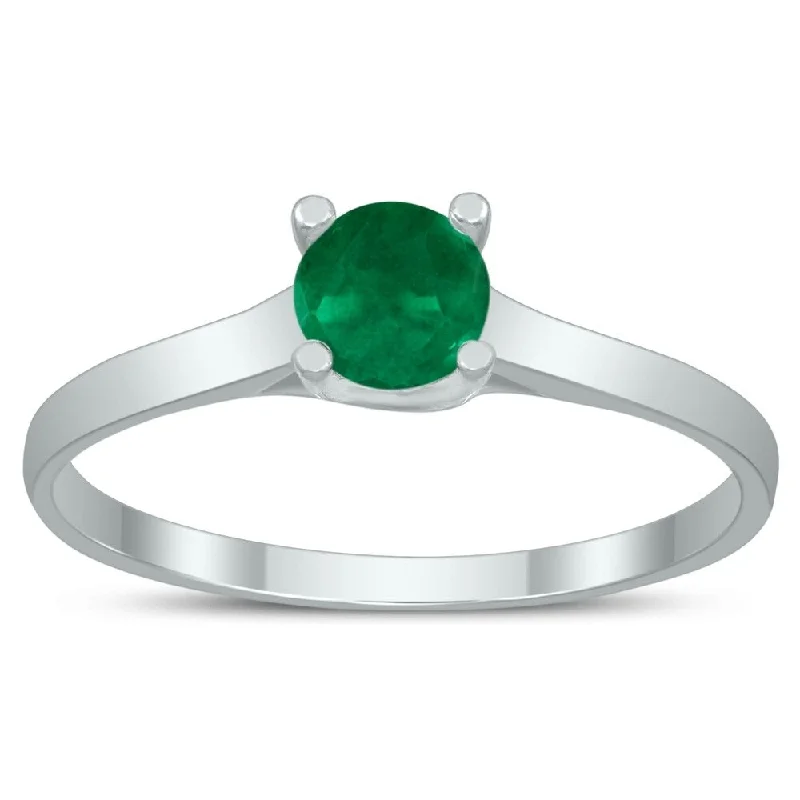 fashion wedding rings -Round 4MM Emerald Cathedral Solitaire Ring in 10K White Gold