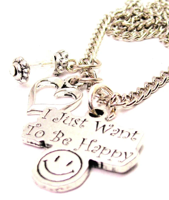 trendy long necklaces for women -I Just Want To Be Happy Necklace with Small Heart