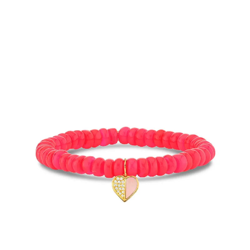 statement bangles for women -Gold & Diamond Heart on Hot Pink Ethiopian Opal