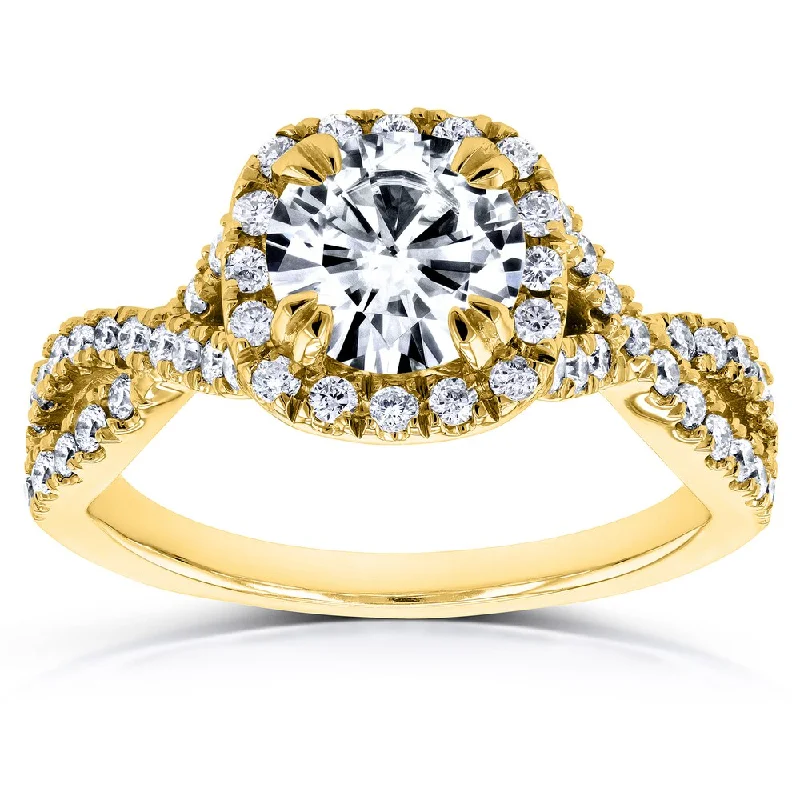 heart diamond rings for women -Annello by Kobelli 14k Yellow Gold 1ct DEF Moissanite and 1/2ct TDW Diamond Crossover Ring (GH, I1-I2)