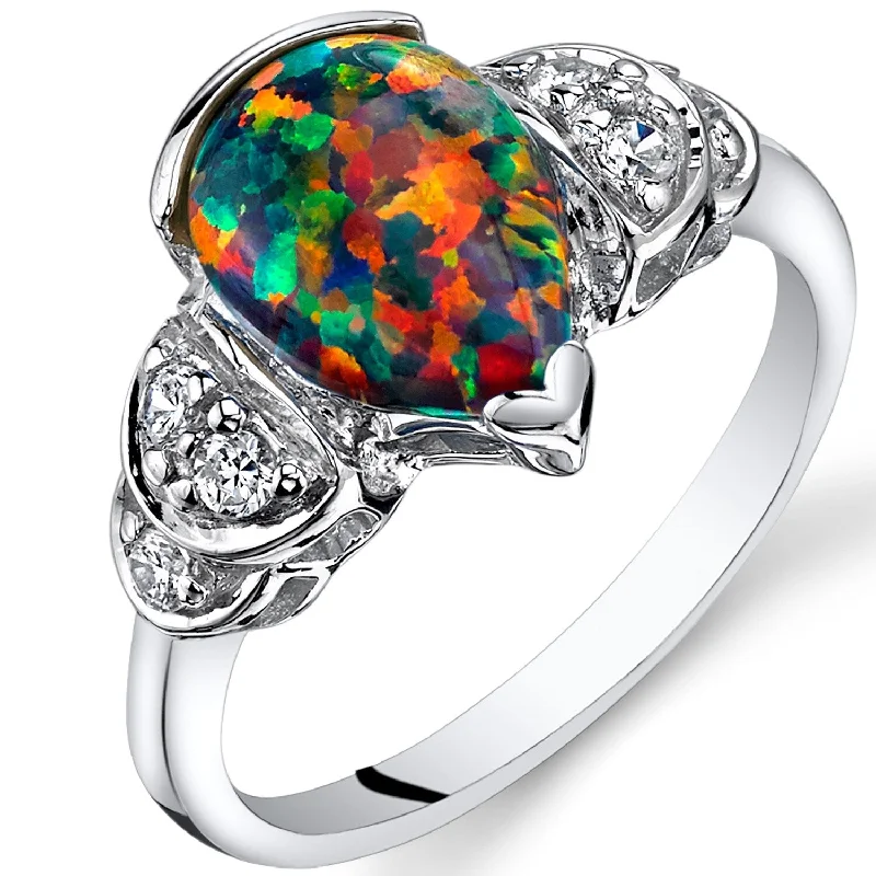 minimalist rings for women -Sterling Silver 1 ct Black Opal Ring