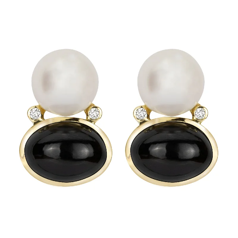 women's gold earrings -Earrings - South Sea Pearl, Black Onyx And Diamond