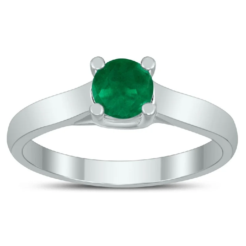 silver stackable rings -Round 5MM Emerald Cathedral Solitaire Ring in 10K White Gold