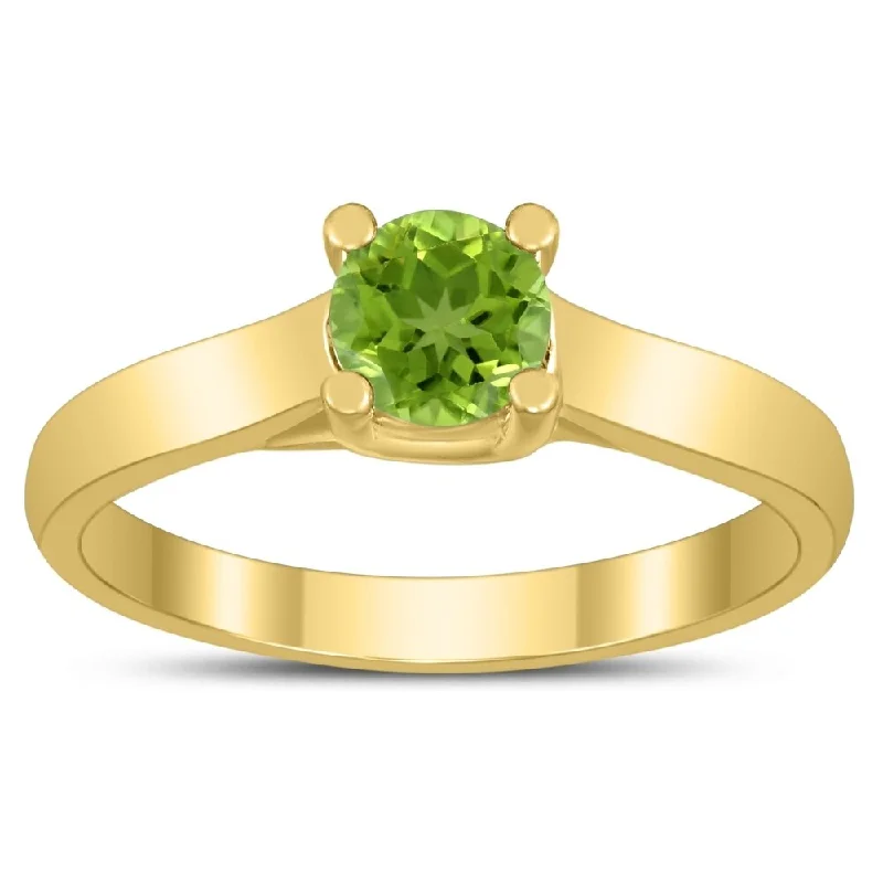 sapphire rings for women -Round 5MM Peridot Cathedral Solitaire Ring in 10K Yellow Gold