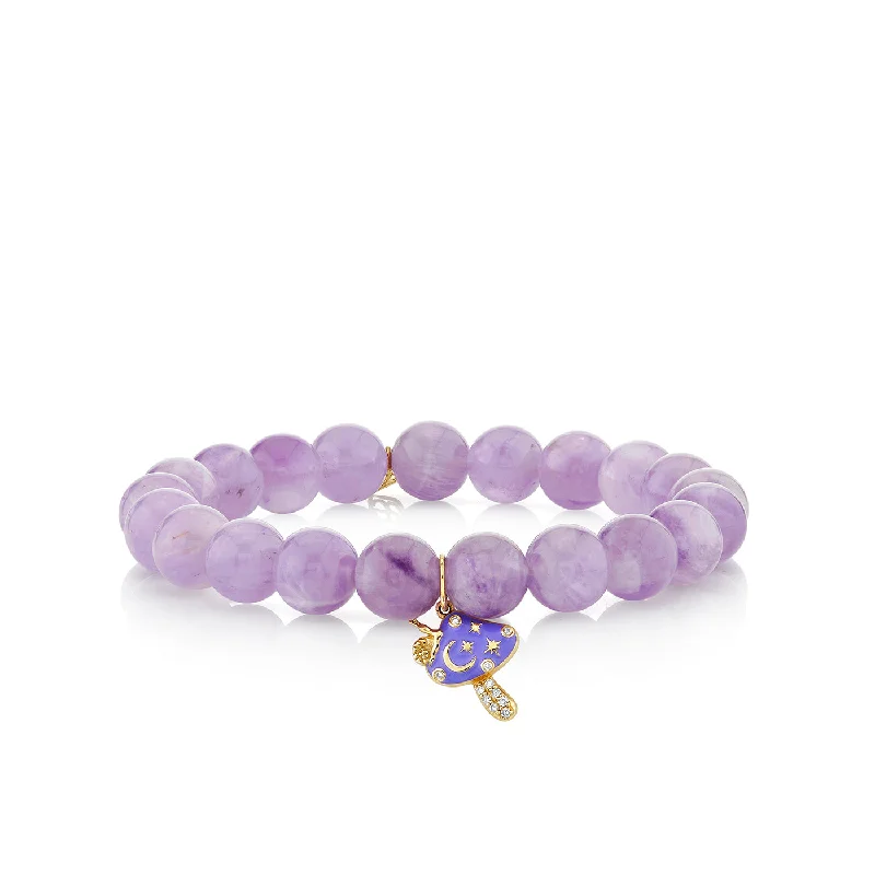 flower bangles for women -Gold & Diamond Celestial Enamel Mushroom on Lavender Amethyst