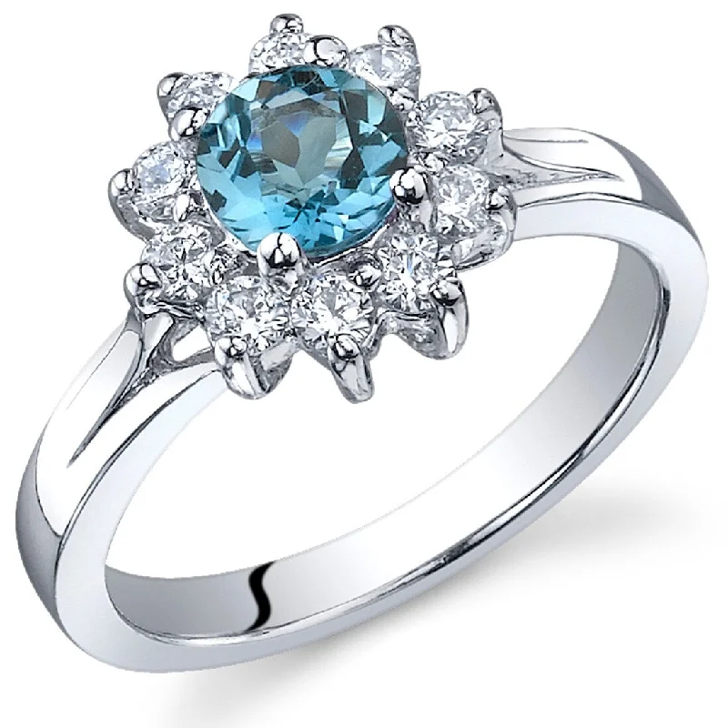 halo engagement rings -Sterling Silver 0.5 ct London Blue Topaz Floral Ring