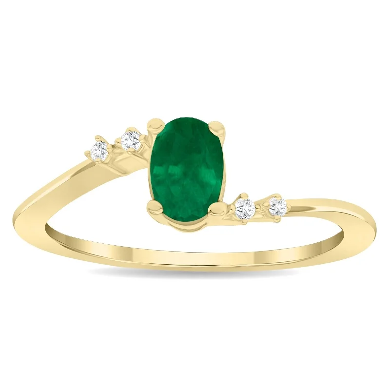 fashion wedding rings -Women's Oval Shaped Emerald and Diamond Tierra Ring in 10K Yellow Gold