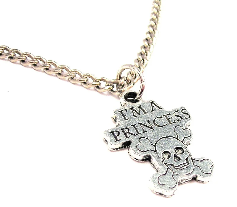 dainty gold necklaces for women -I'm A Princess Skull And Crossbones Single Charm Necklace