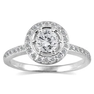 stylish rings for women -3/4 Carat TW Diamond Halo Ring in 14K White Gold