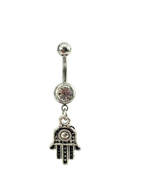 silver rings for women -Stainless steel curve bar gem belly ring, SKU# NBR028