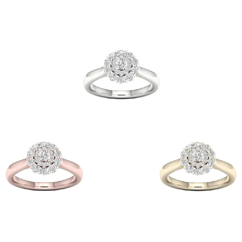 classic rings for women -De Couer 14k Gold 3/4ct TDW Diamond Halo Ring