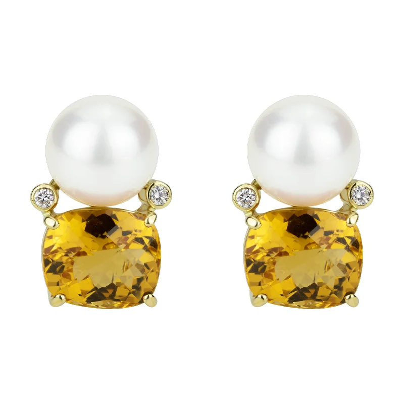 sapphire earrings for women -Earrings - South Sea Pearl, Citrine And Diamond