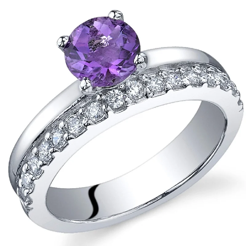 anniversary rings for women -Sterling Silver 0.75 ct Amethyst Birthstone Ring