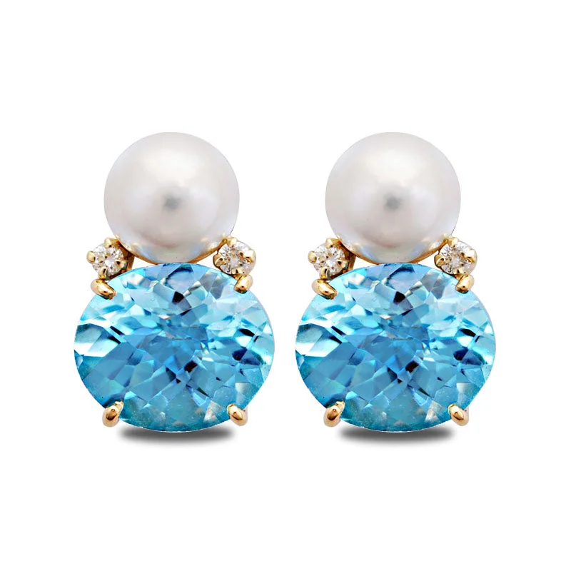 romantic earrings for women -Earrings-South Sea Pearl, Blue Topaz and Diamond