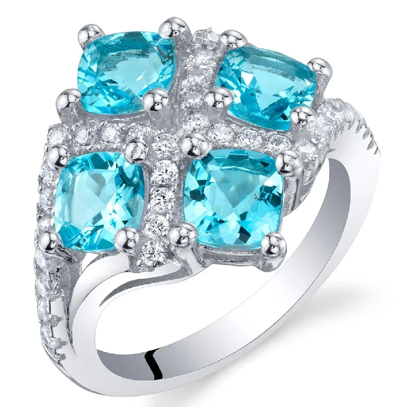 engagement rings for women -Sterling Silver 2.5 ct Swiss Blue Topaz Birthstone Ring