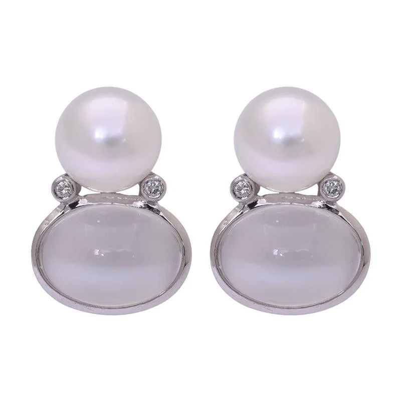 luxury diamond earrings for women -Earrings- Moonstone, South Sea Pearl and Diamond