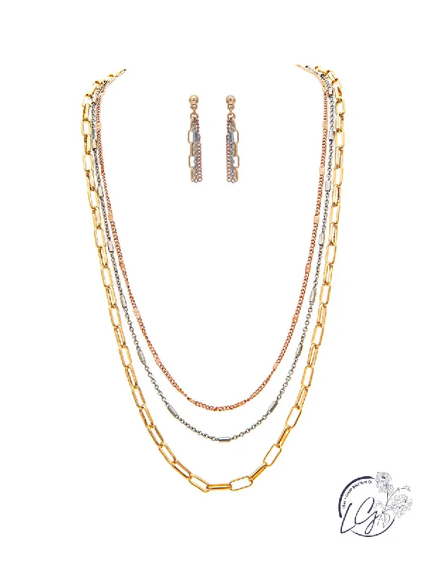 gemstone layered necklaces -Multi Three Row Chain-link Necklace Set