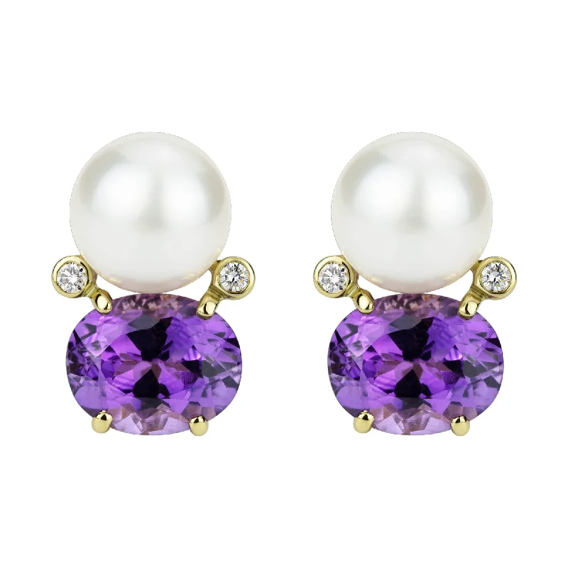 modern earrings for women -Earrings - South Sea Pearl, Amethyst And Diamond