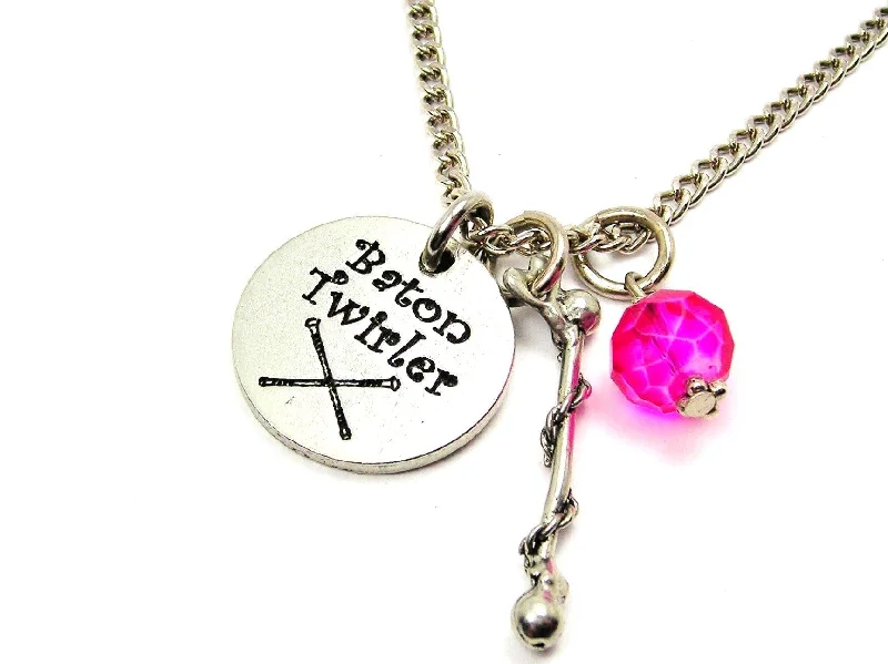 personalized initial necklaces -Baton Twirler With Baton Necklace With Crystal Accent