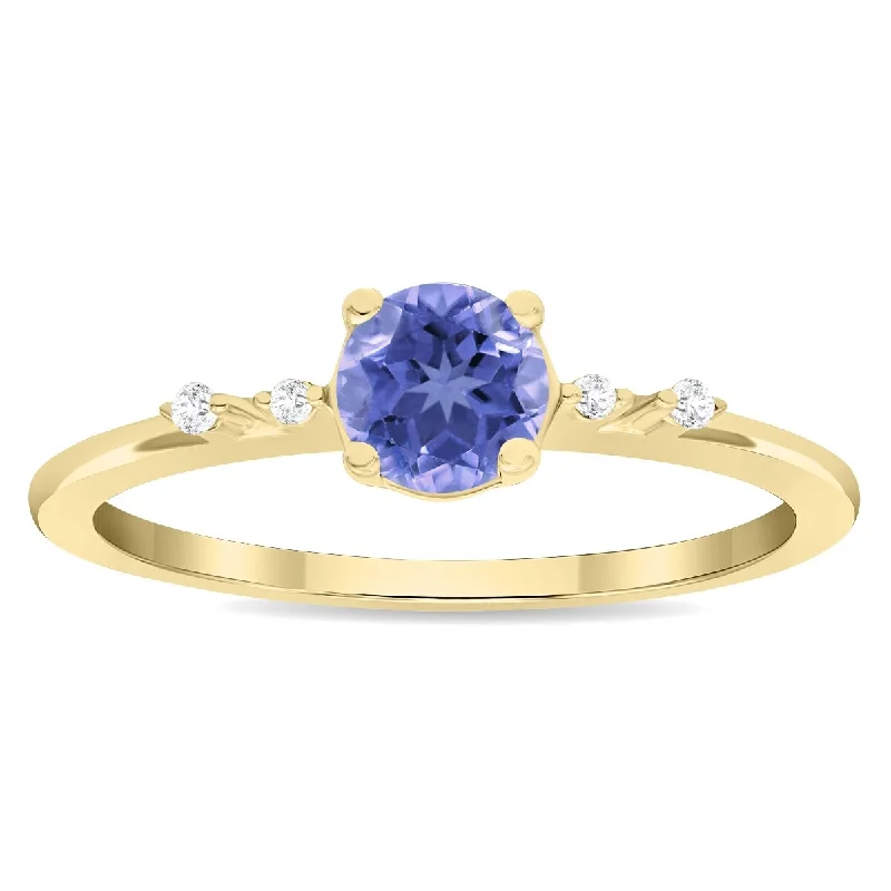 chunky rings for women -Women's Round Shaped Tanzanite and Diamond Sparkle Ring in 10K Yellow Gold