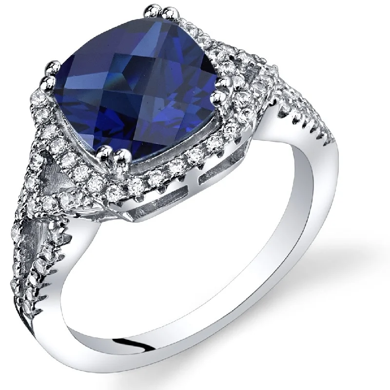 statement wedding rings for women -Sterling Silver 3 ct Created Sapphire Cocktail Ring