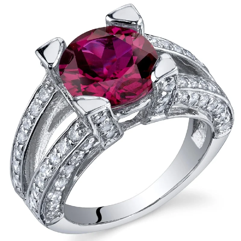 emerald rings for women -Sterling Silver 3.5 ct Created Ruby Birthstone Ring